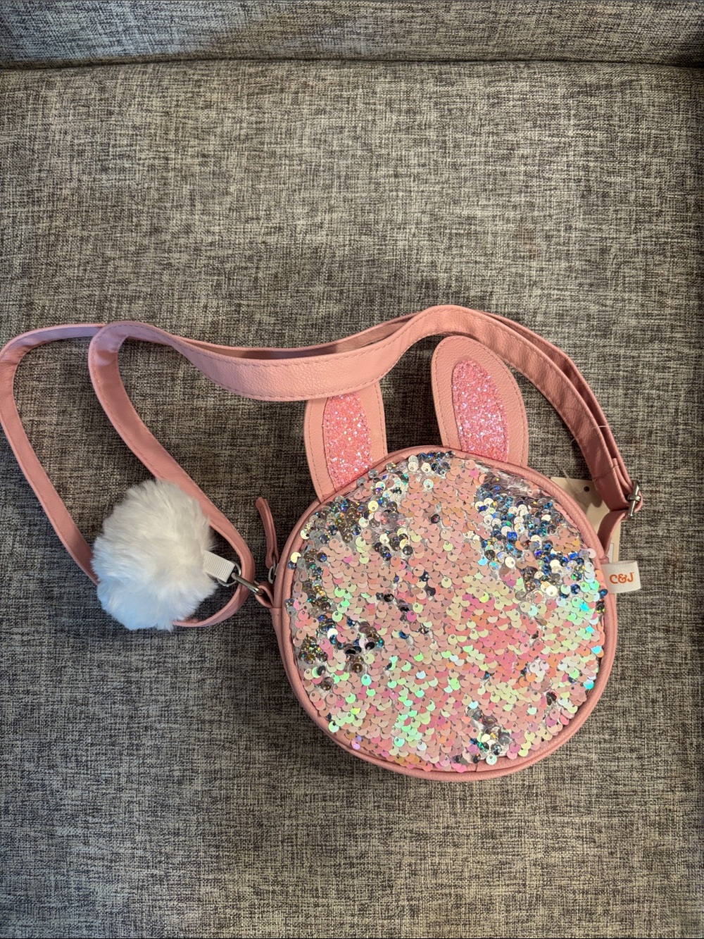 Cat & Jack Pink Sequin Bunny Crossbody Bag with Pom
